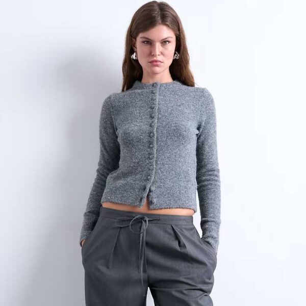 Topshop knit covered button cardigan in gray