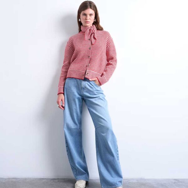 Topshop knit striped cardigan and scarf in red and white