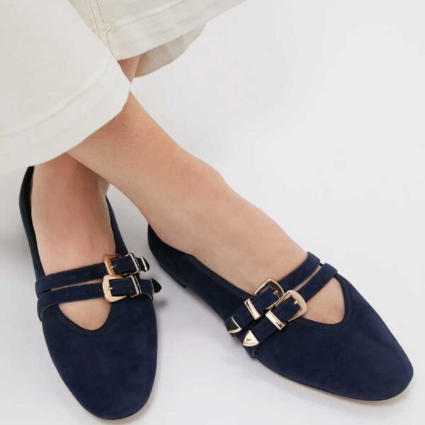 Tuckernuck Shoes Navy Suede Buckle Nina Flats