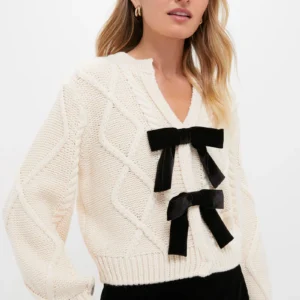 Hyacinth House Cream & Black Velvet Bows Bess Cardigan