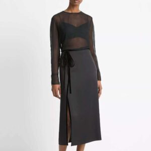 Velvet-Trim Side-Slit Skirt