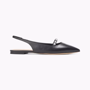 STUART WEITZMAN Faux pearl-embellished leather slingback point-toe flats