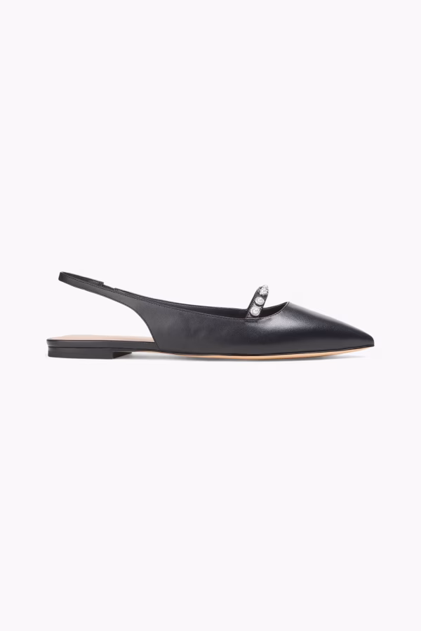 STUART WEITZMAN Faux pearl-embellished leather slingback point-toe flats