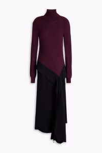 Victoria Beckham Draped Crepe and Wool Turtleneck Maxi Dress