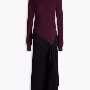 Victoria Beckham Draped Crepe and Wool Turtleneck Maxi Dress