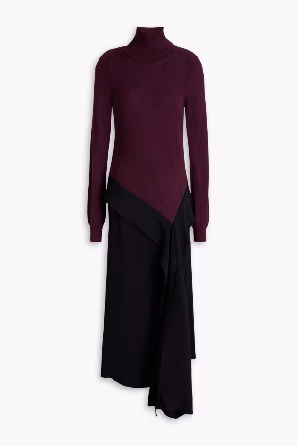 Victoria Beckham Draped Crepe and Wool Turtleneck Maxi Dress