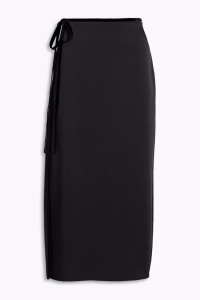 VINCE Wrap effect velvet trimmed satin crepe midi skirt