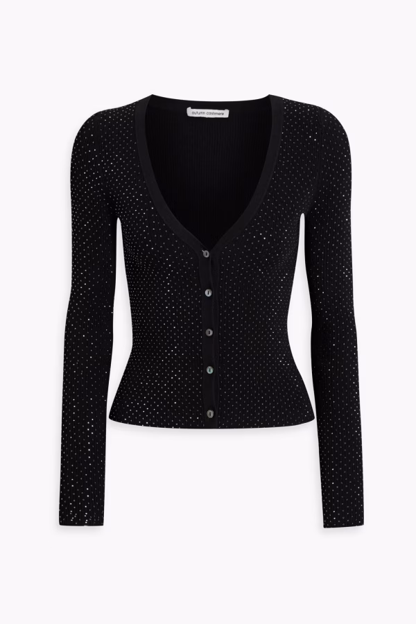 AUTUMN CASHMERE Crystal-embellished ribbed-knit cardigan