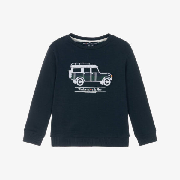 Week-end à la mer Boys Navy Blue Cotton Jeep Sweatshirt