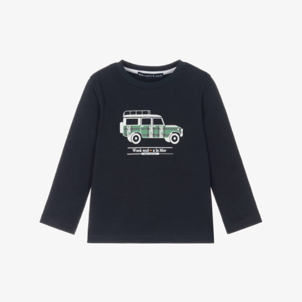 Week-end à la mer Boys Navy Blue Cotton Jeep Top