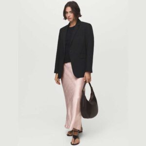 Wrinkled-effect satin skirt Pastel Pink