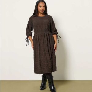 Yours Curve Brown 3/4 Tie Sleeve Midaxi Dress