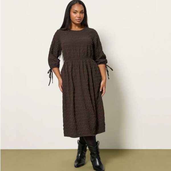 Yours Curve Brown 3/4 Tie Sleeve Midaxi Dress
