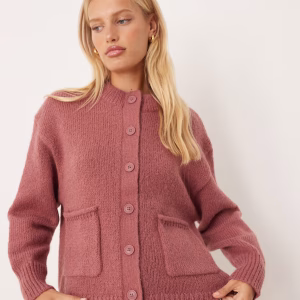 ASOS DESIGN boxy oversized cardigan with pocket detail in dusty pink