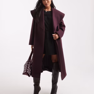 Miss Selfridge Petite formal wrap coat in plum
