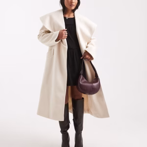 Miss Selfridge Petite formal wrap coat in cream