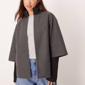 JDY sleeve detailing coat in dark gray