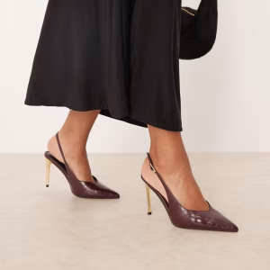 ASOS DESIGN Phoenix slingback electroplated high heel shoes in burgundy
