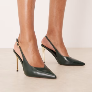ASOS DESIGN Phoenix slingback electroplated high heel shoes in forest green
