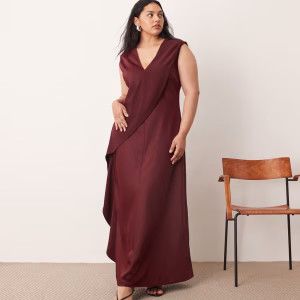ARRANGE Curve contrast panel sleeveless maxi dress in merlot