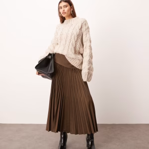 ARRANGE premium pleated tailored wool look maxi skirt in chocolate