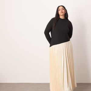 ARRANGE Curve contrast pleated skirt sculpted maxi dress in black