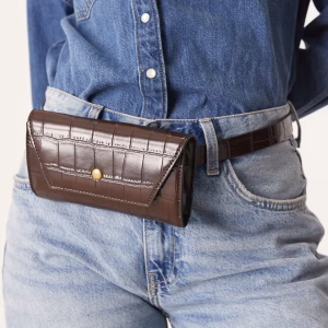 ASOS DESIGN oversized croc belt bag in chocolate