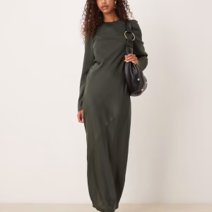 ASOS DESIGN seamed matte satin maxi slip dress in dark green
