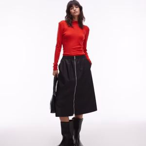 ARKET zip up midi skirt in black