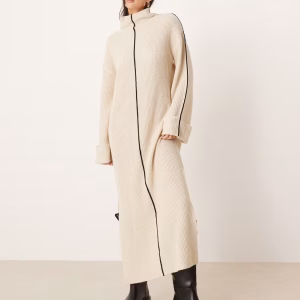 VILA high neck knit maxi dress in cream