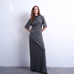 Topshop cinch waist polo maxi dress in gray