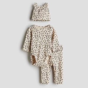 3-piece Cotton Jersey Set Light beige/leopard print