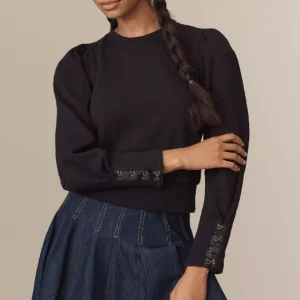 By Anthropologie Fastened Puff-Sleeve Pullover