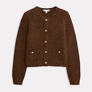 Alpaca Blend Button Front Cropped Cardigan