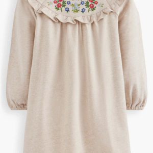 Kids' Floral Embroidered Cotton Sweatshirt Dress