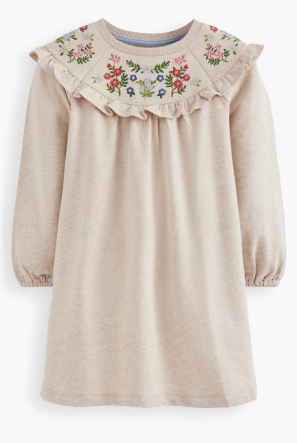 Kids' Floral Embroidered Cotton Sweatshirt Dress