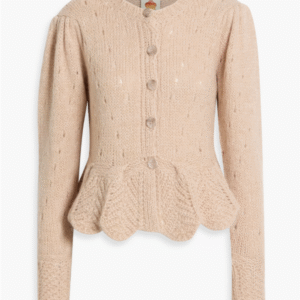 FARM RIO Ruffled pointelle and cable-knit cardigan