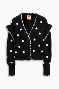 FARM RIO Floral-appliquéd ribbed-knit cardigan