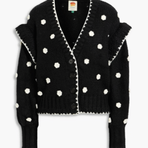 FARM RIO Floral-appliquéd ribbed-knit cardigan