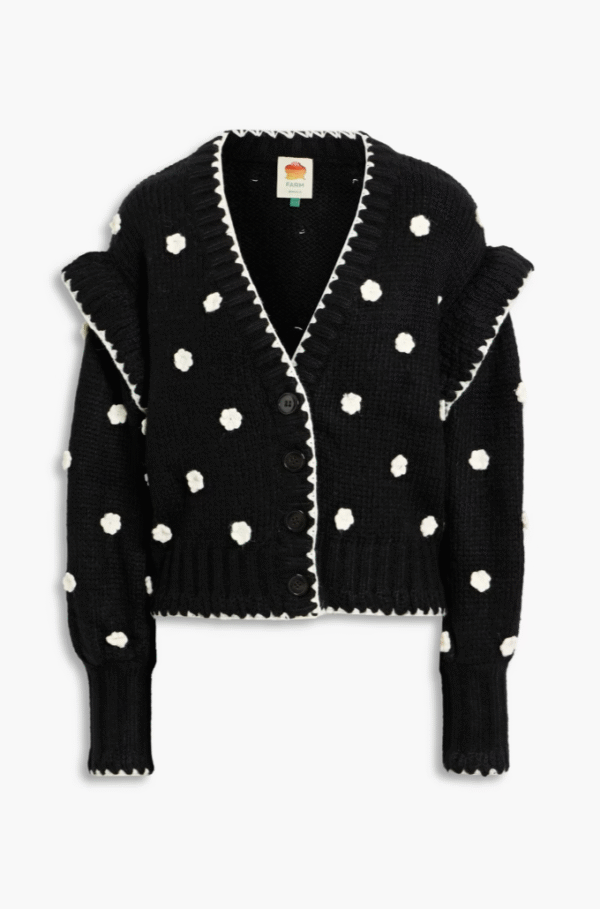 FARM RIO Floral-appliquéd ribbed-knit cardigan