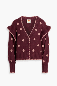 FARM RIO Floral-appliquéd knitted cardigan