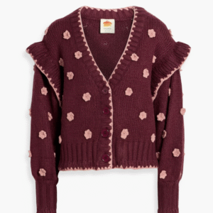 FARM RIO Floral-appliquéd knitted cardigan