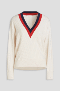 SANDRO Striped cable-knit wool and cashmere-blend sweater