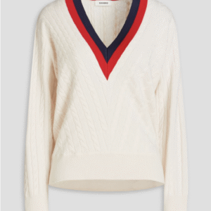 SANDRO Striped cable-knit wool and cashmere-blend sweater