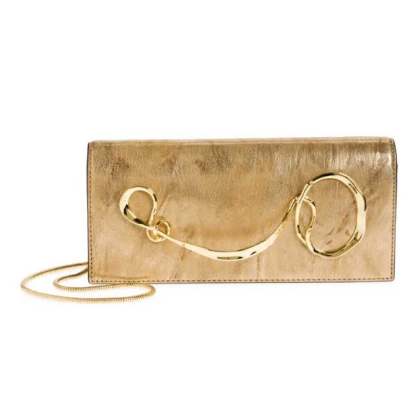 Alexis Bittar Twisted Side Handle Leather Clutch Gold