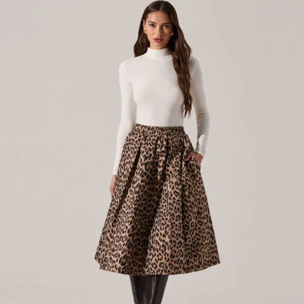Andolina Pleated Leopard Midi Skirt