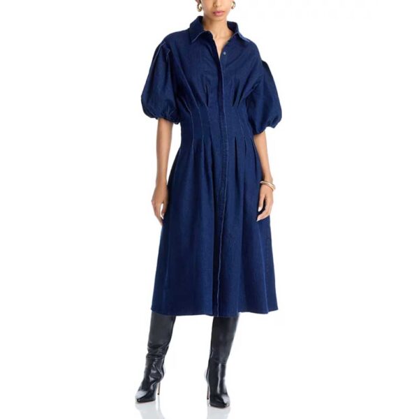 AQUA Denim Midi Dress Dark Indigo