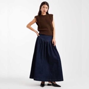 ASOS DESIGN denim drop waist maxi skirt in rinse