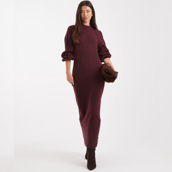 ASOS DESIGN knit maxi dress with raglan detailing in plum