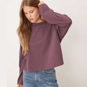 ASOS DESIGN long sleeve boxy cropped t-shirt in plum